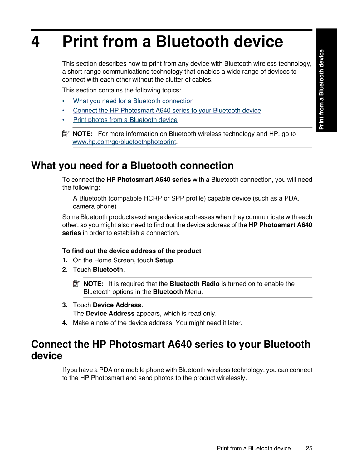 HP A646 Inkjet CC001A#B1H manual Print from a Bluetooth device, What you need for a Bluetooth connection 