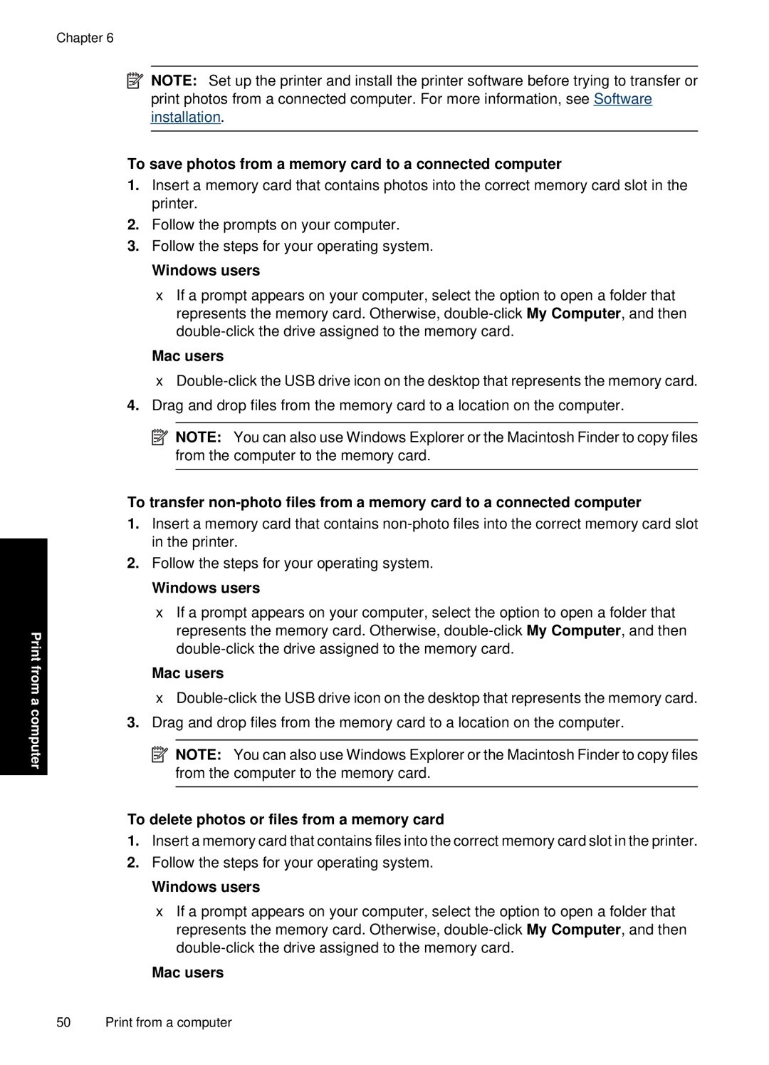 HP A646 Inkjet CC001A#B1H manual To save photos from a memory card to a connected computer 