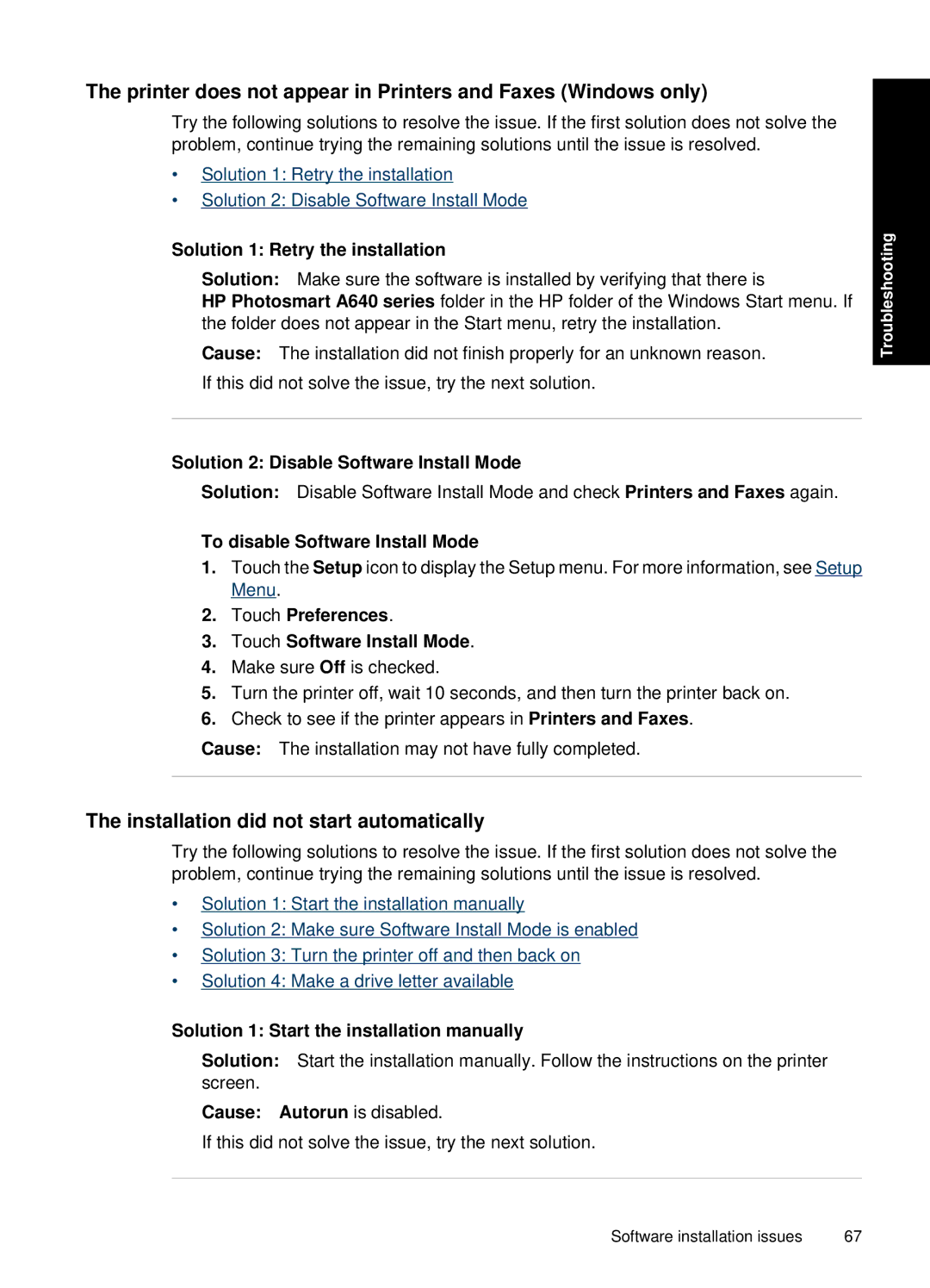 HP A646 Inkjet CC001A#B1H manual Printer does not appear in Printers and Faxes Windows only 