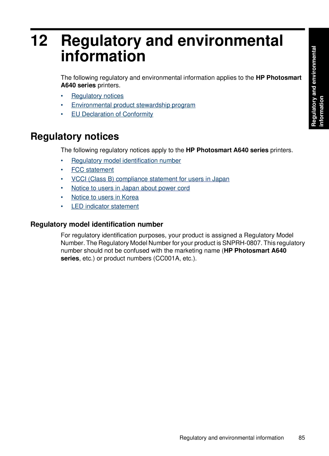 HP A646 Inkjet CC001A#B1H manual Regulatory and environmental information, Regulatory notices 