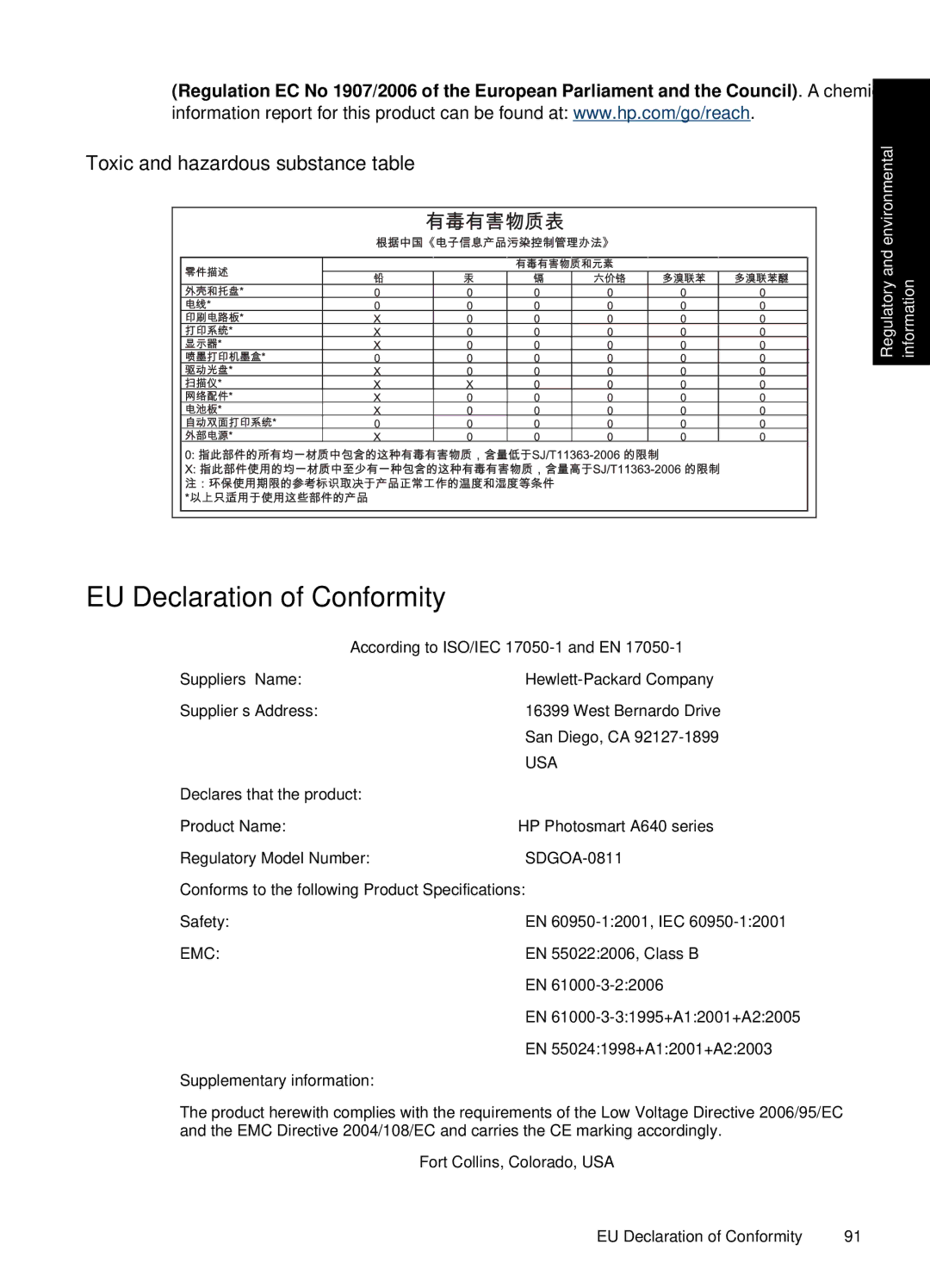 HP A646 Inkjet CC001A#B1H manual EU Declaration of Conformity, Emc 