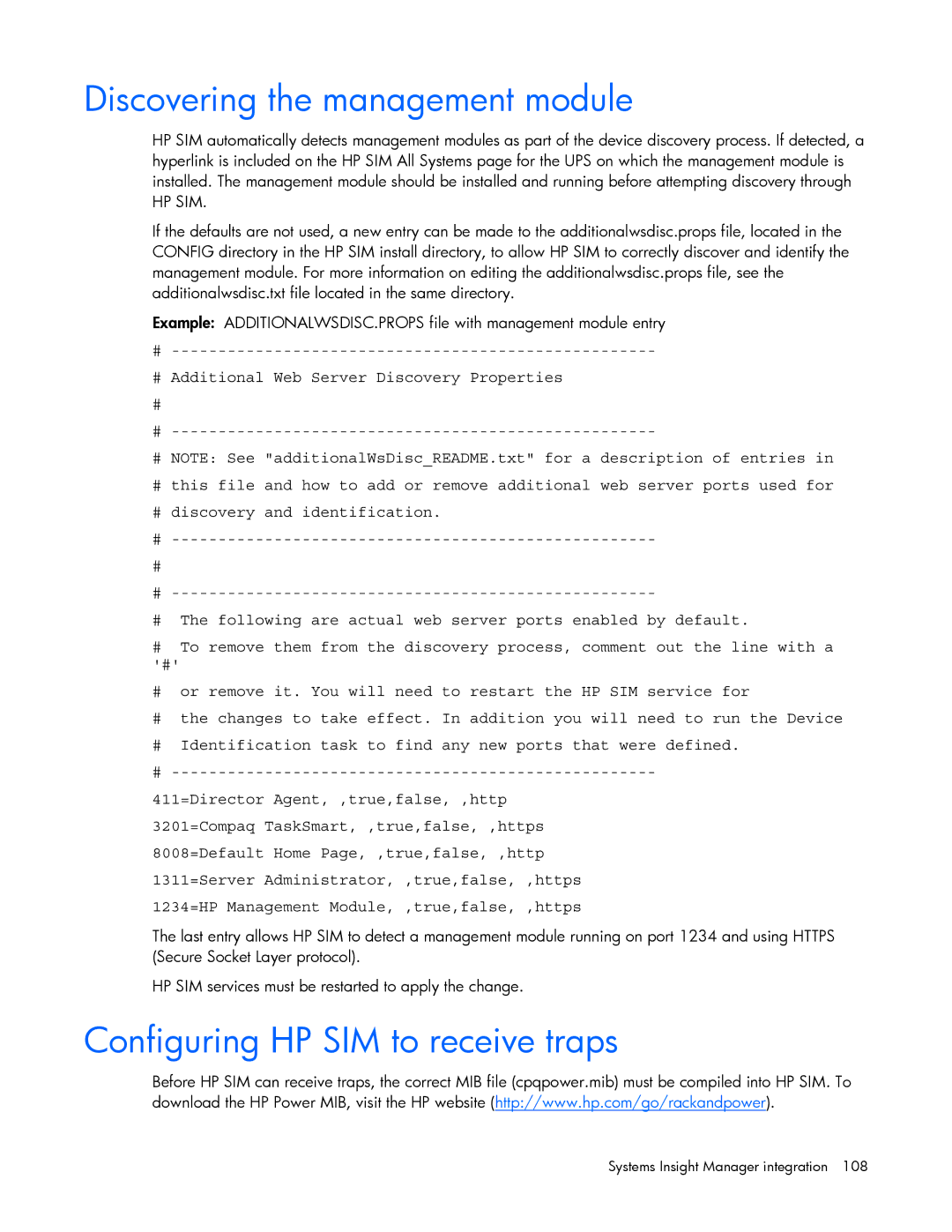 HP A1356A, A6584A, A1354A, A1353A, J4373A, J4370A manual Discovering the management module, Configuring HP SIM to receive traps 