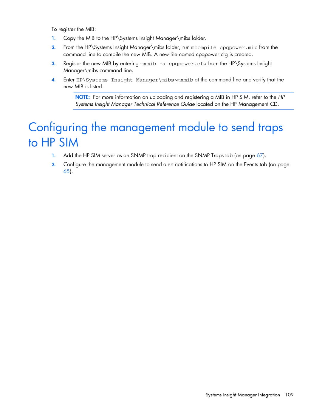 HP J4373A, A6584A, A1354A, A1353A, A1356A, J4370A, J4367A manual Configuring the management module to send traps to HP SIM 