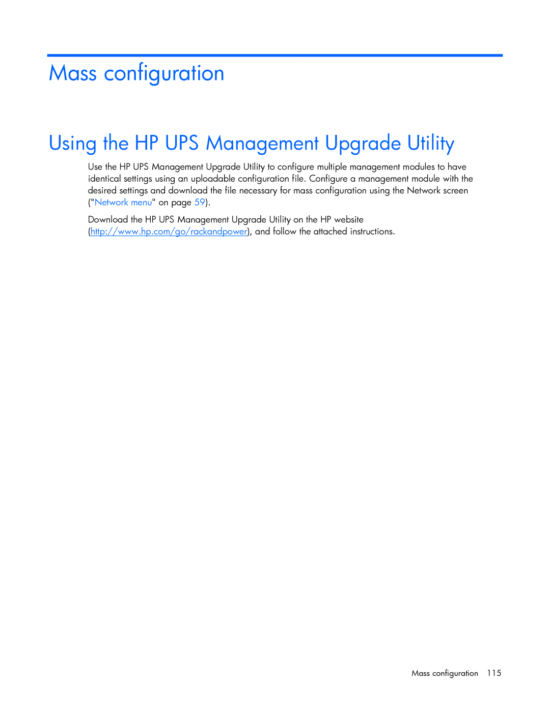 HP A1356A, A6584A, A1354A, A1353A, J4373A, J4370A, J4367A manual Mass configuration, Using the HP UPS Management Upgrade Utility 