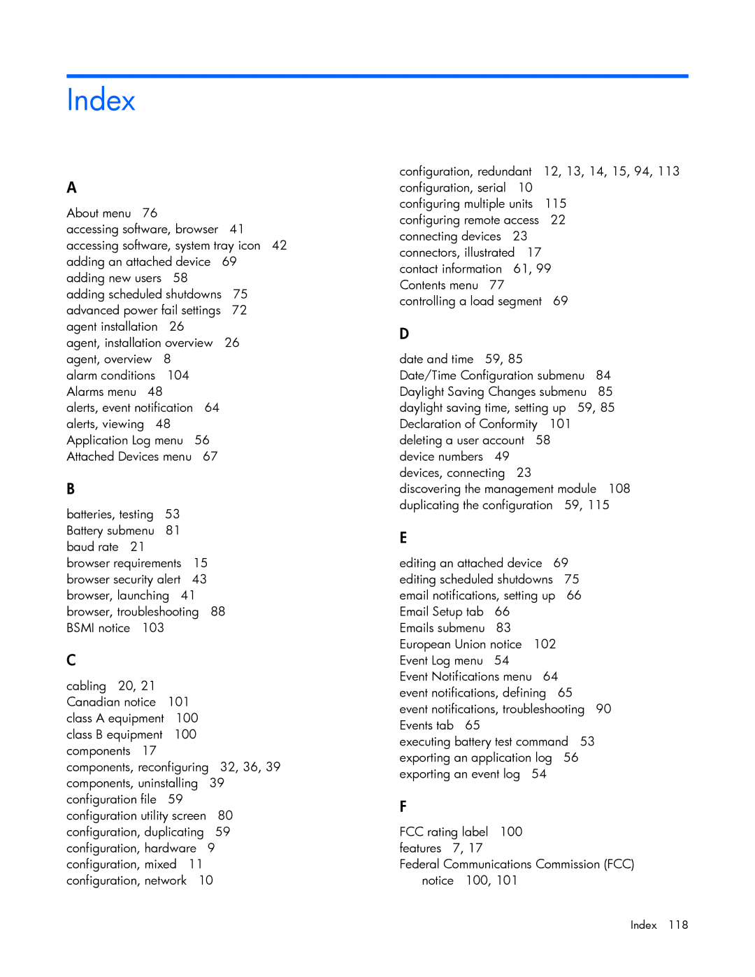 HP J4367A, A6584A, A1354A, A1353A, A1356A, J4373A, J4370A manual Index 