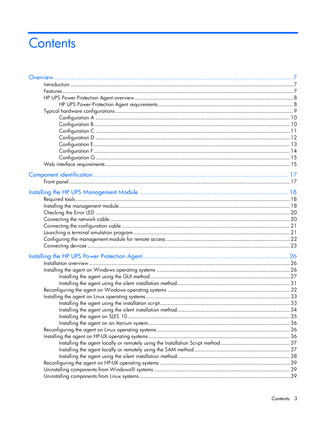 HP A1356A, A6584A, A1354A, A1353A, J4373A, J4370A, J4367A manual Contents 