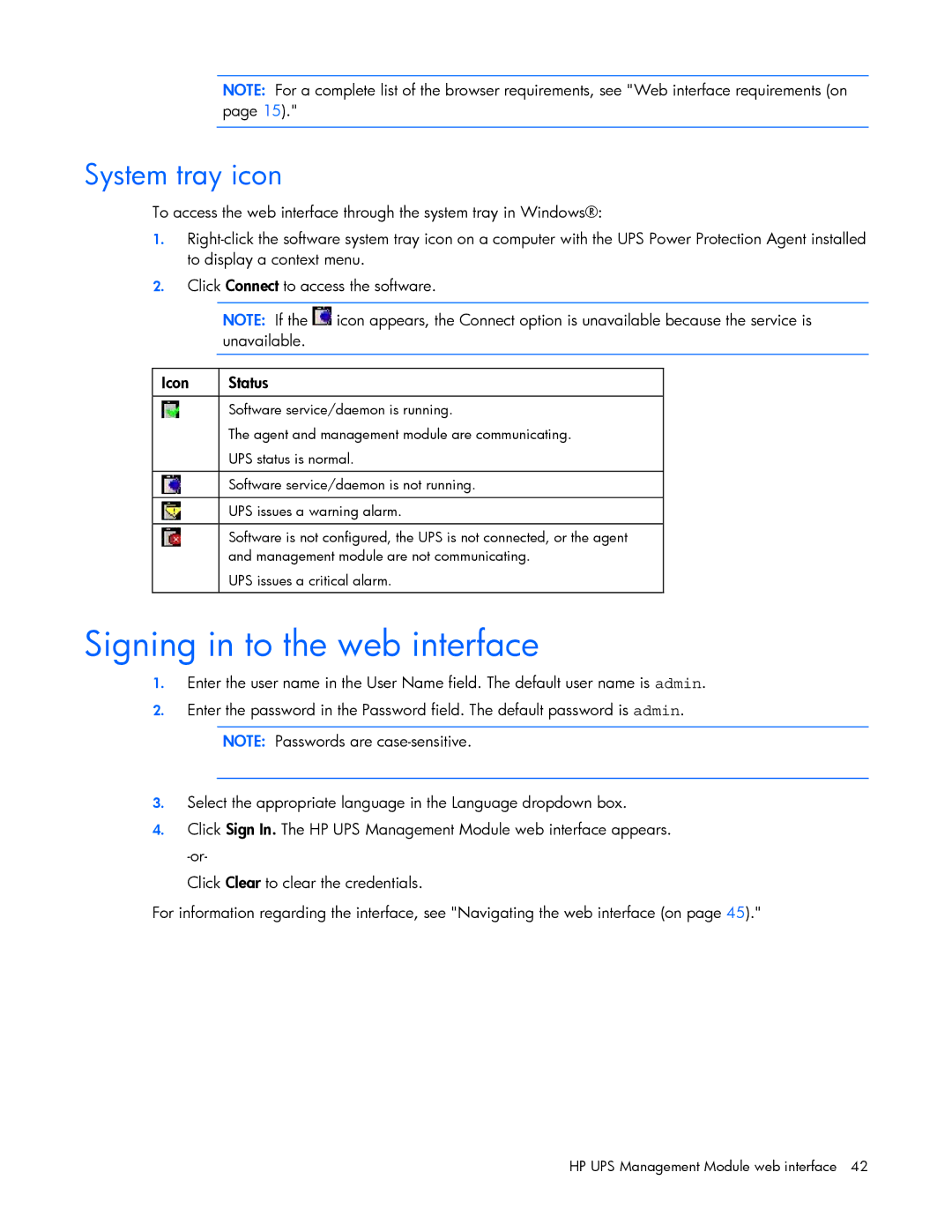 HP A6584A, A1354A, A1353A, A1356A, J4373A, J4370A, J4367A manual Signing in to the web interface, System tray icon 