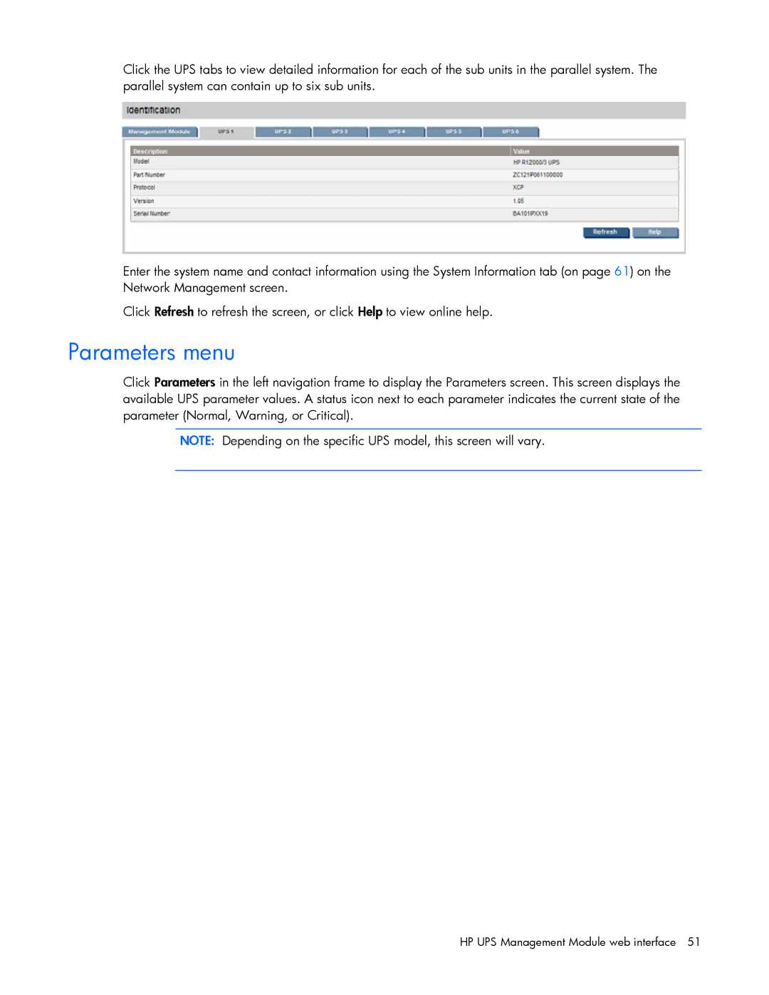 HP A1353A, A6584A, A1354A, A1356A, J4373A, J4370A, J4367A manual Parameters menu 