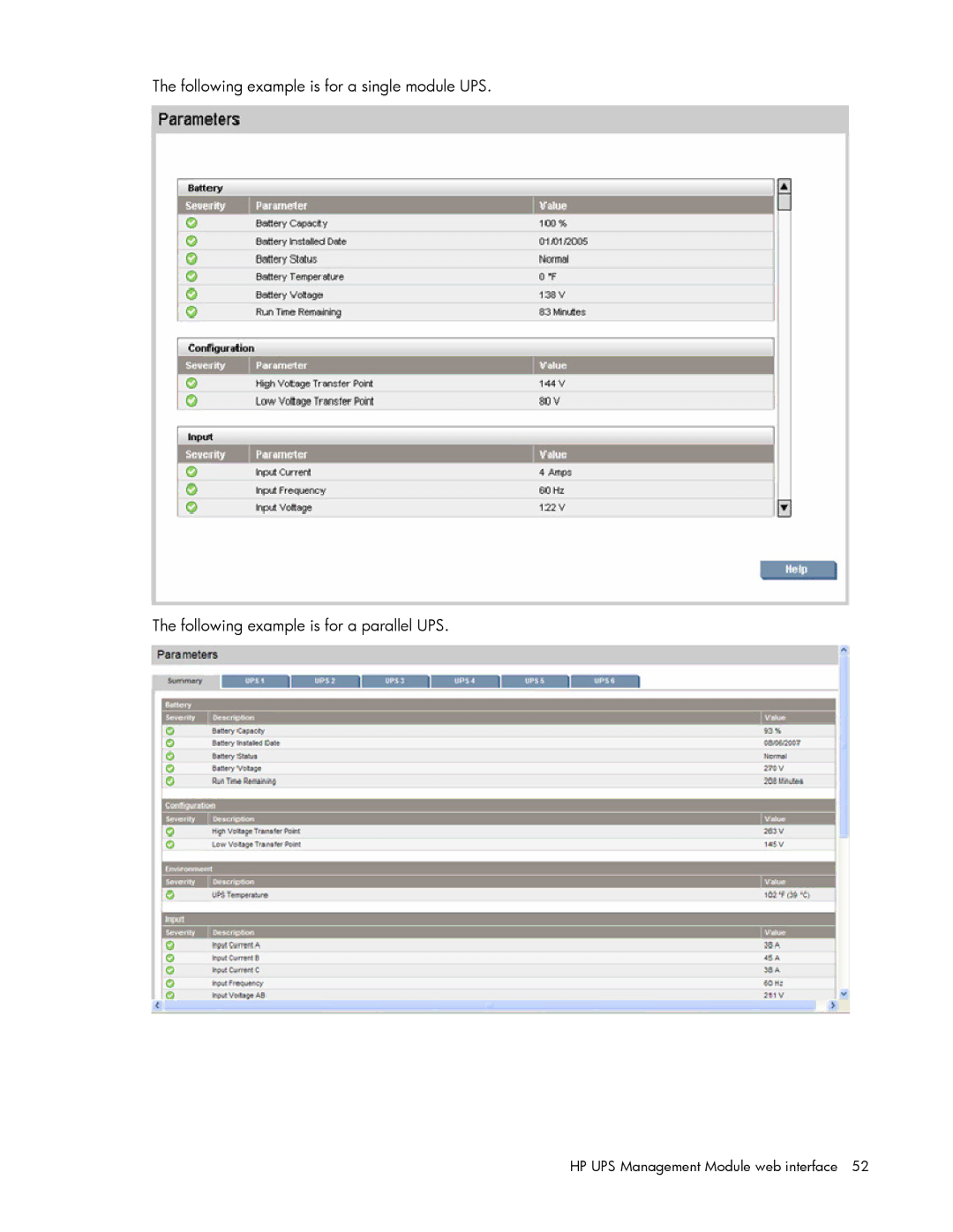 HP A1356A, A6584A, A1354A, A1353A, J4373A, J4370A, J4367A manual HP UPS Management Module web interface 