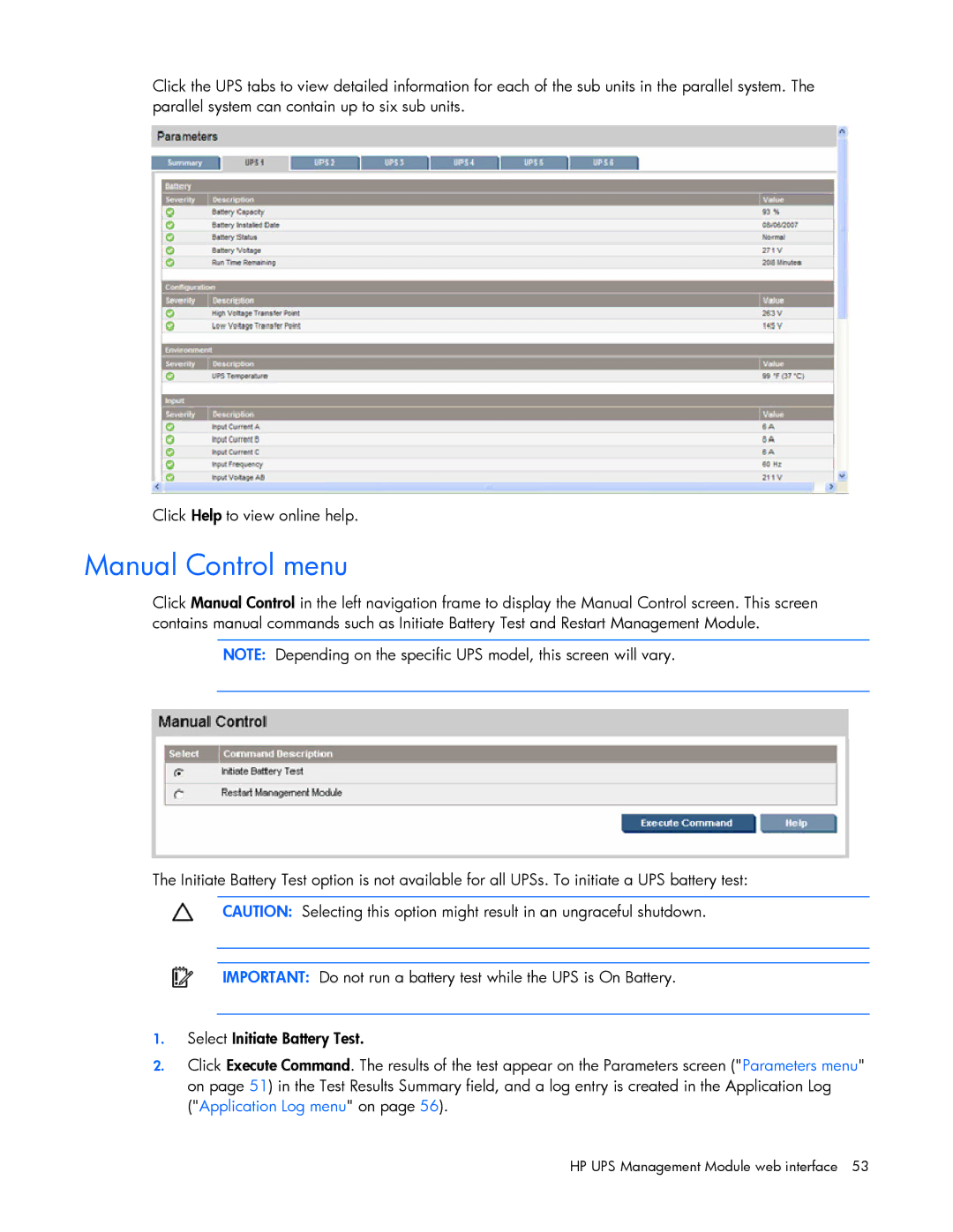 HP J4373A, A6584A, A1354A, A1353A, A1356A, J4370A, J4367A manual Manual Control menu 