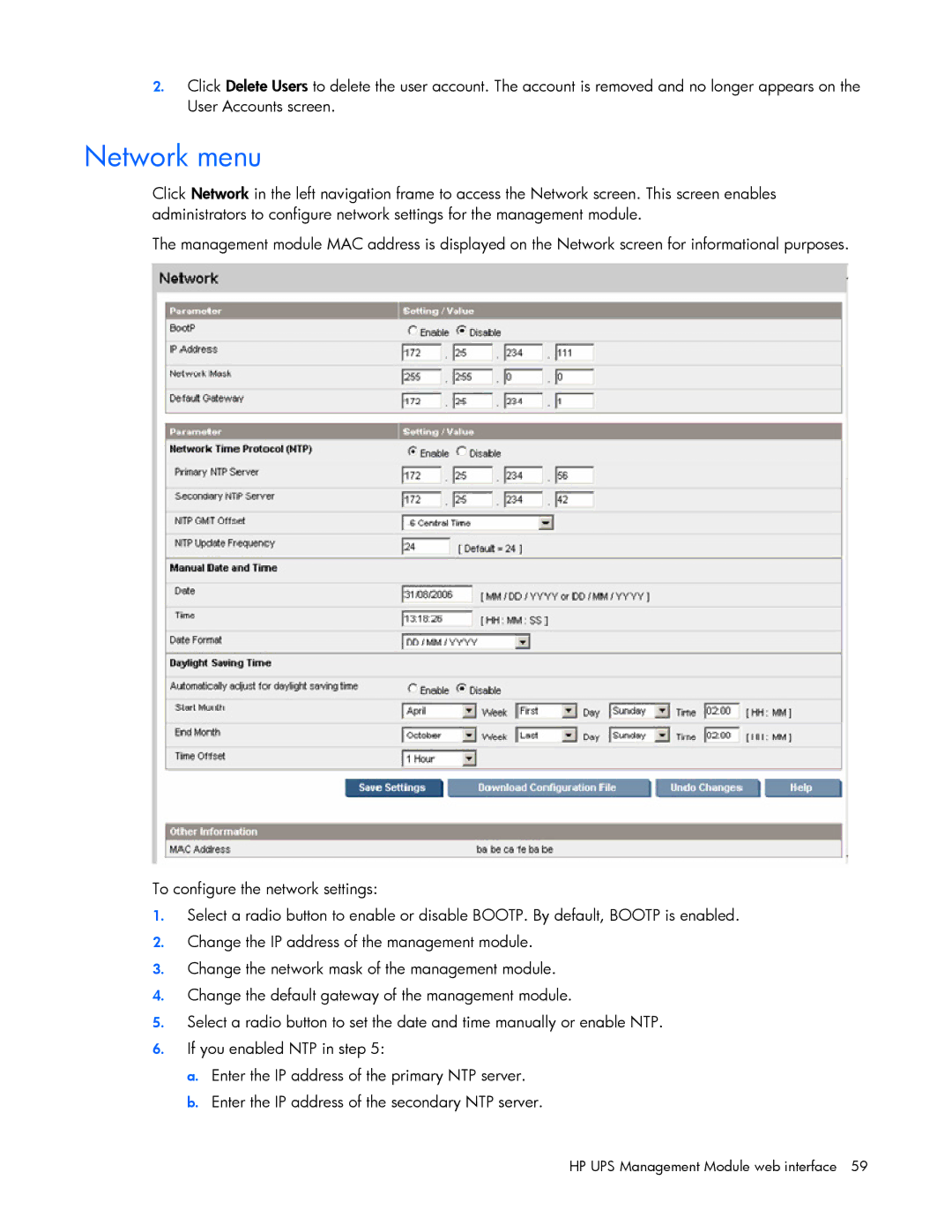 HP A1356A, A6584A, A1354A, A1353A, J4373A, J4370A, J4367A manual Network menu 