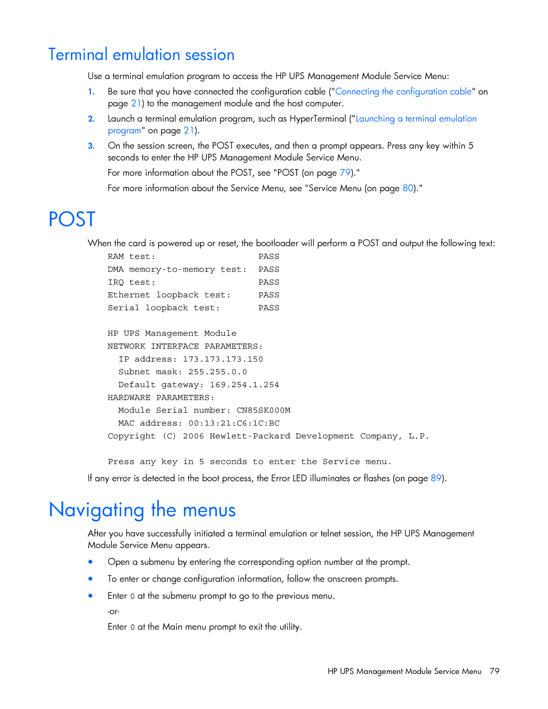 HP A1353A, A6584A, A1354A, A1356A, J4373A, J4370A, J4367A manual Navigating the menus, Terminal emulation session 