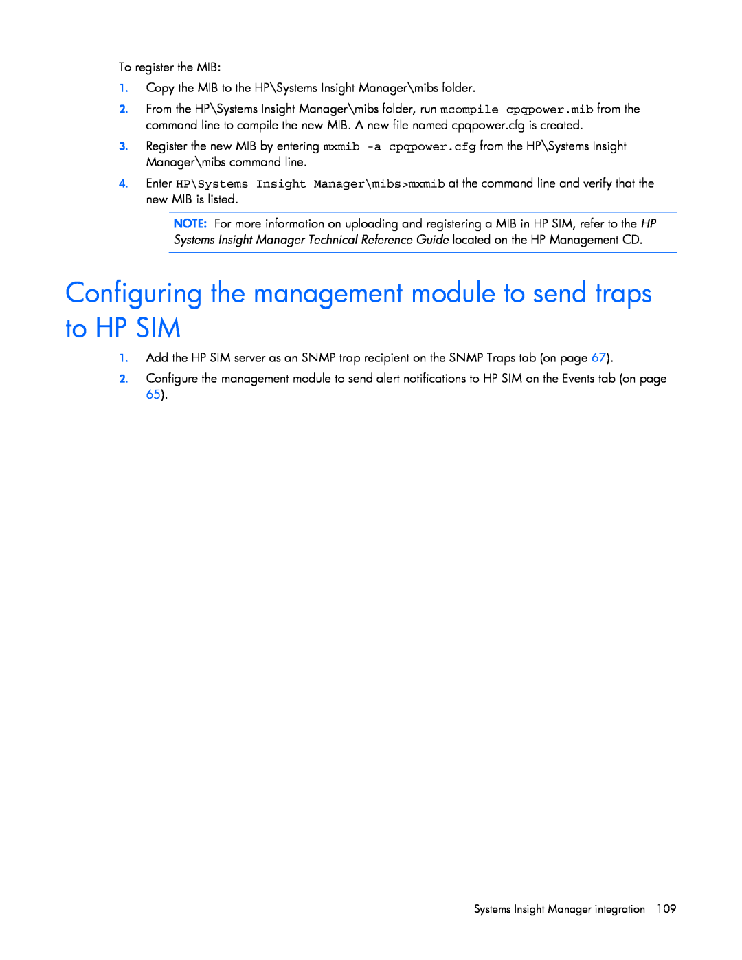 HP J4373A, A6584A, A1354A, A1353A, A1356A, J4370A, J4367A manual Configuring the management module to send traps to HP SIM 