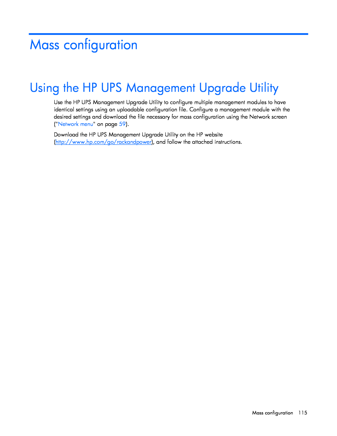 HP A1356A, A6584A, A1354A, A1353A, J4373A, J4370A, J4367A manual Mass configuration, Using the HP UPS Management Upgrade Utility 
