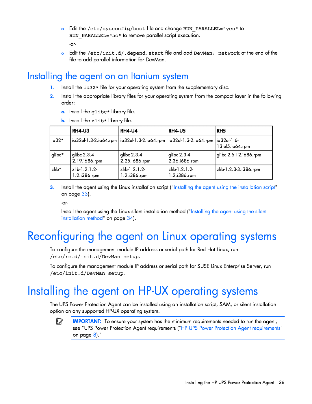 HP A1354A, A6584A manual Reconfiguring the agent on Linux operating systems, Installing the agent on HP-UX operating systems 