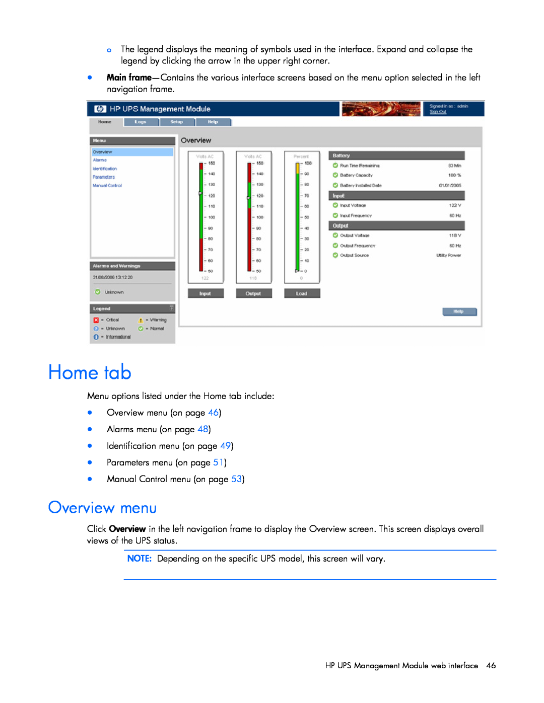 HP J4373A, A6584A, A1354A, A1353A, A1356A, J4370A, J4367A manual Home tab, Overview menu 