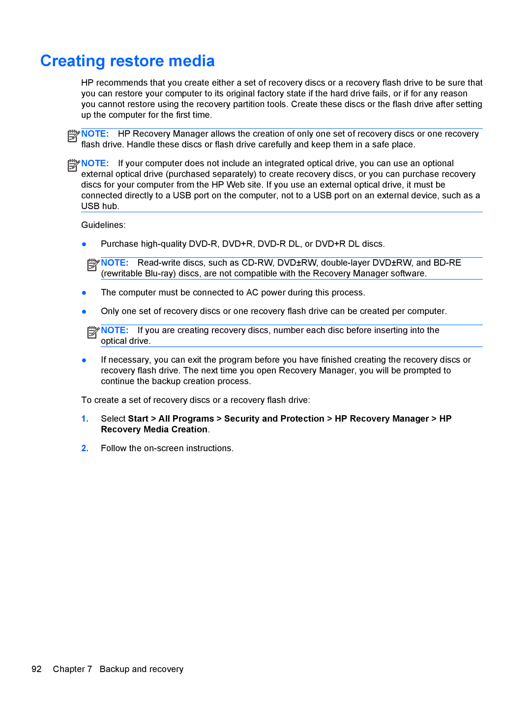 HP A6X41UA manual Creating restore media 