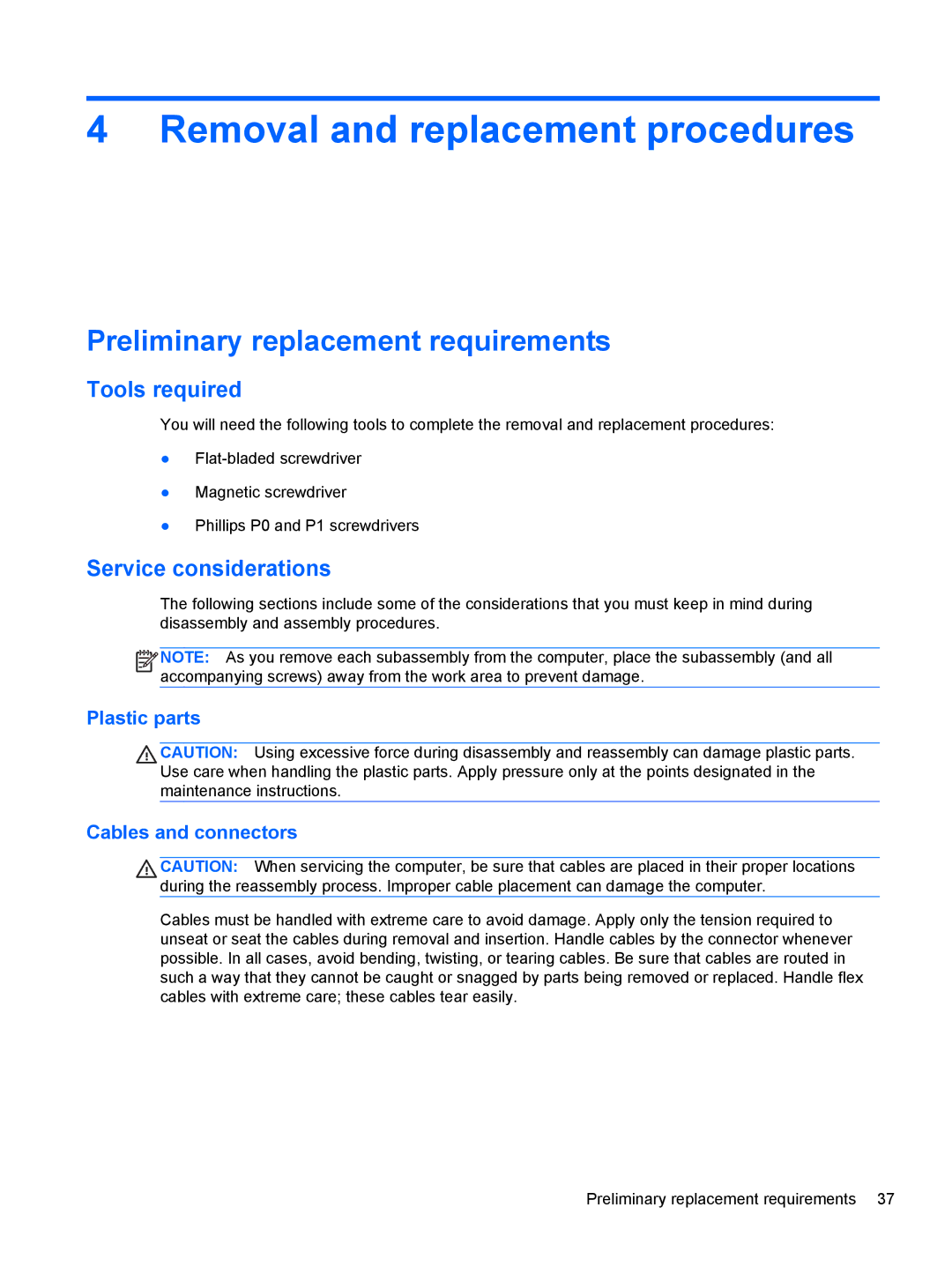 HP A6X41UA manual Removal and replacement procedures, Preliminary replacement requirements, Tools required 