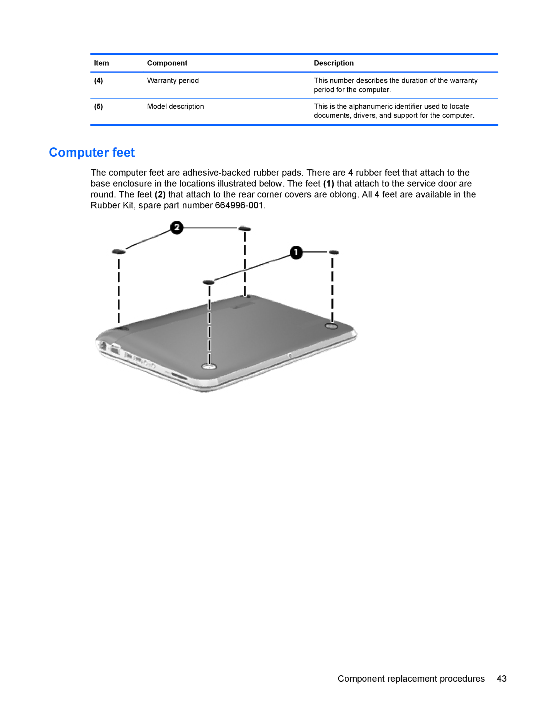 HP A6X41UA manual Computer feet 