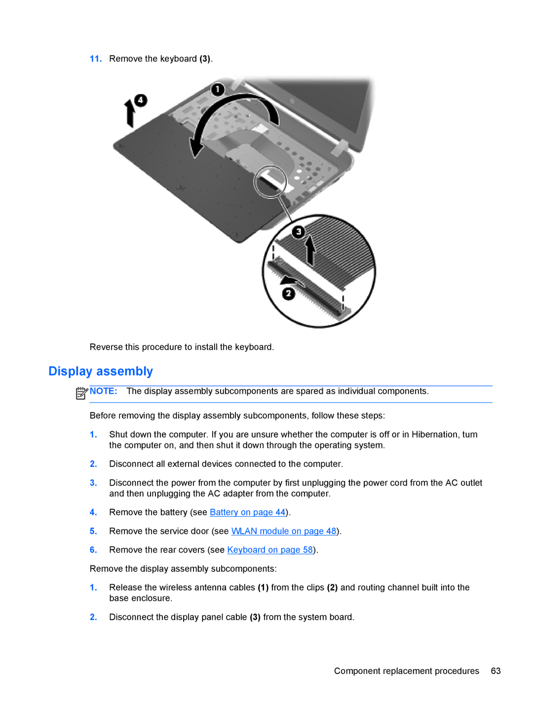 HP A6X41UA manual Display assembly 