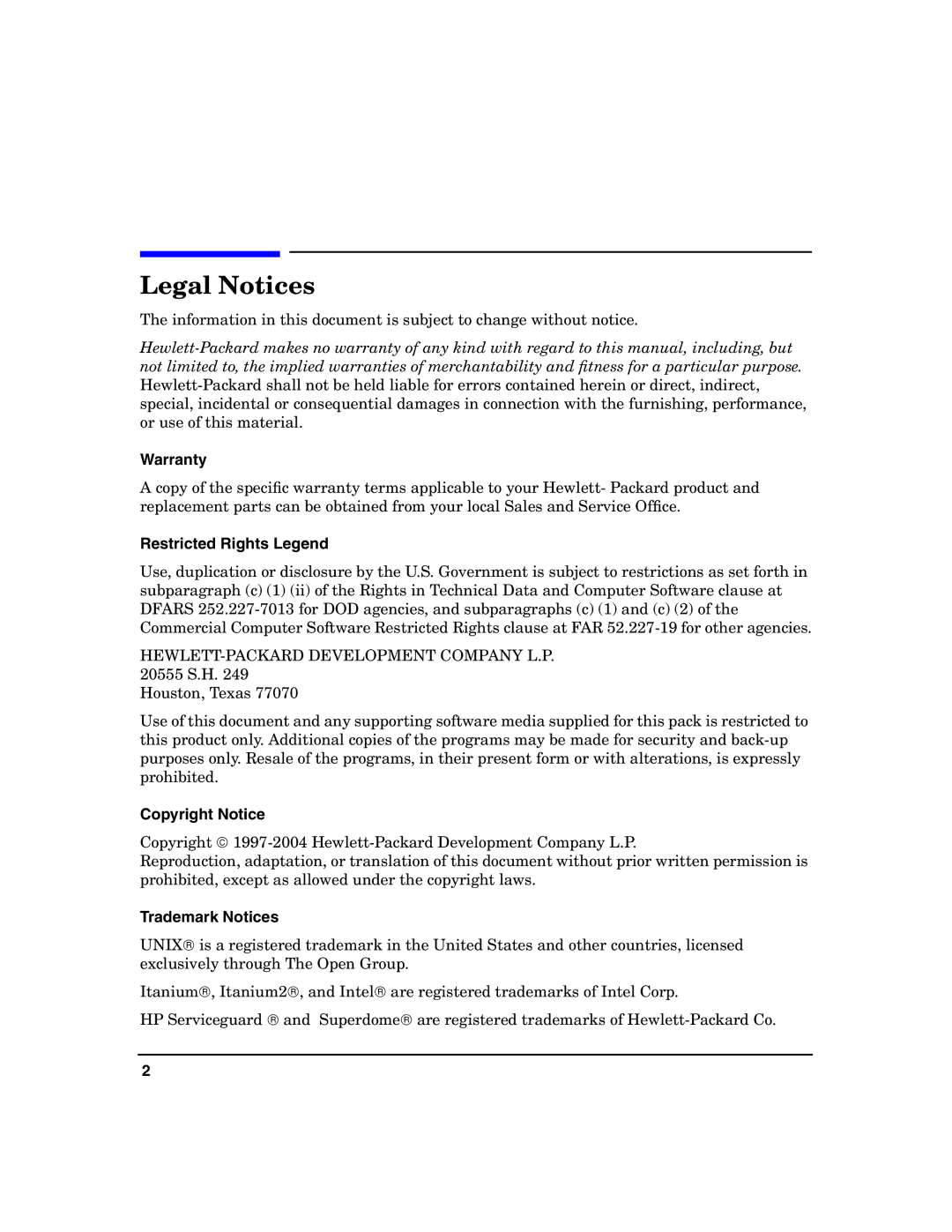 HP A7011A manual Legal Notices 