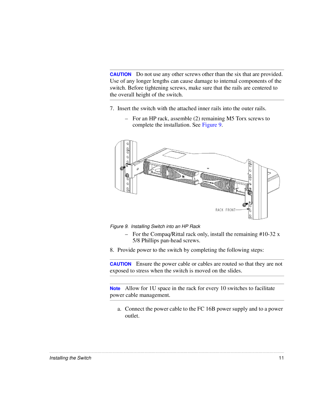 HP A7340-96002 manual Installing Switch into an HP Rack 