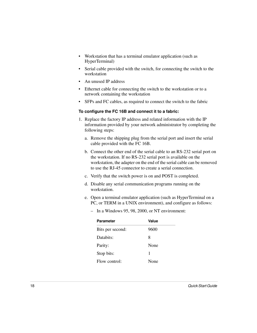 HP A7340-96002 manual To configure the FC 16B and connect it to a fabric 