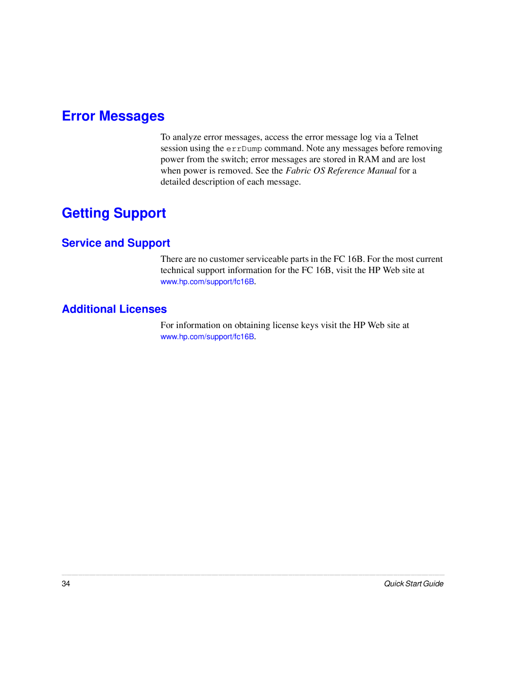 HP A7340-96002 manual Error Messages, Getting Support, Service and Support Additional Licenses 