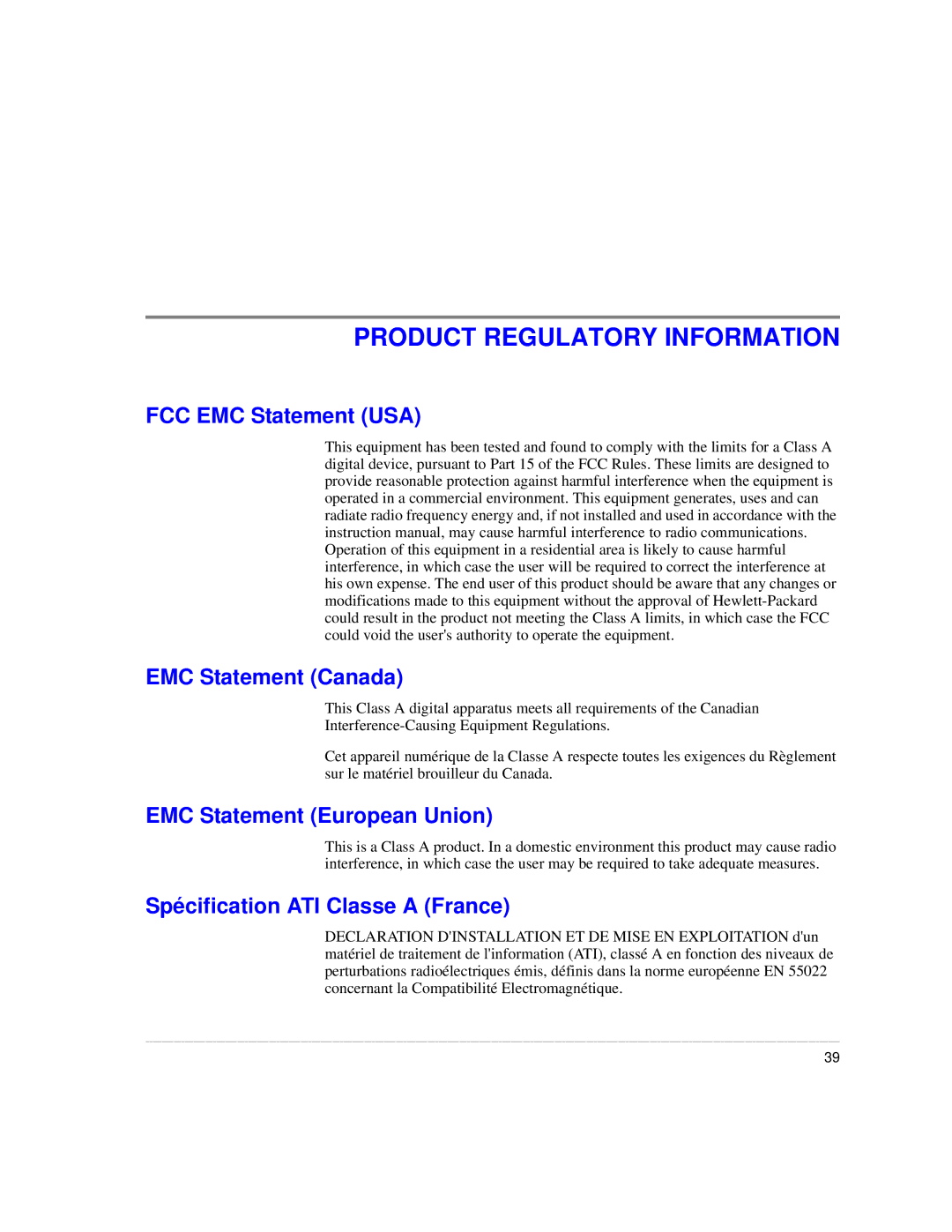 HP A7340-96002 manual Product Regulatory Information 