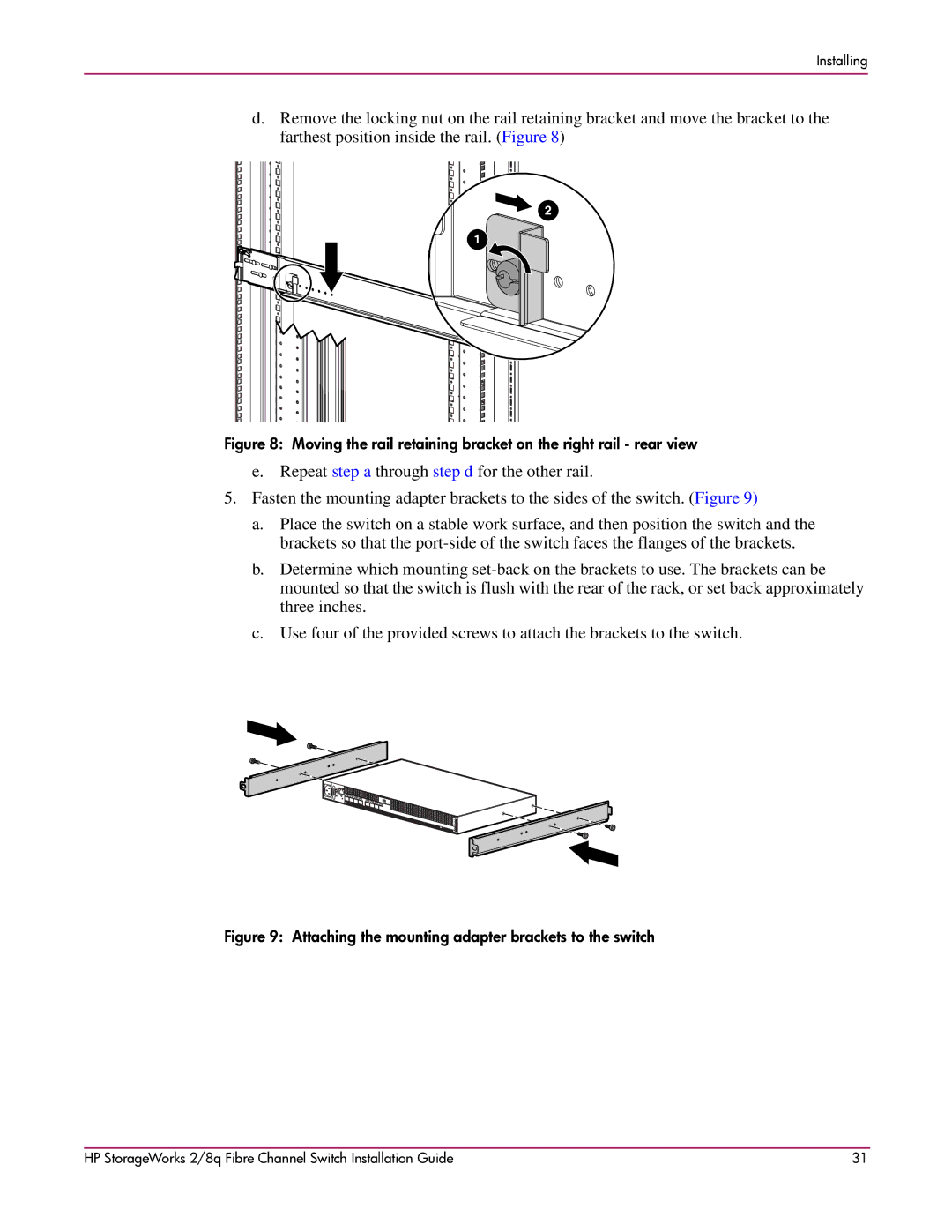 HP A7540-96010 manual Attaching the mounting adapter brackets to the switch 