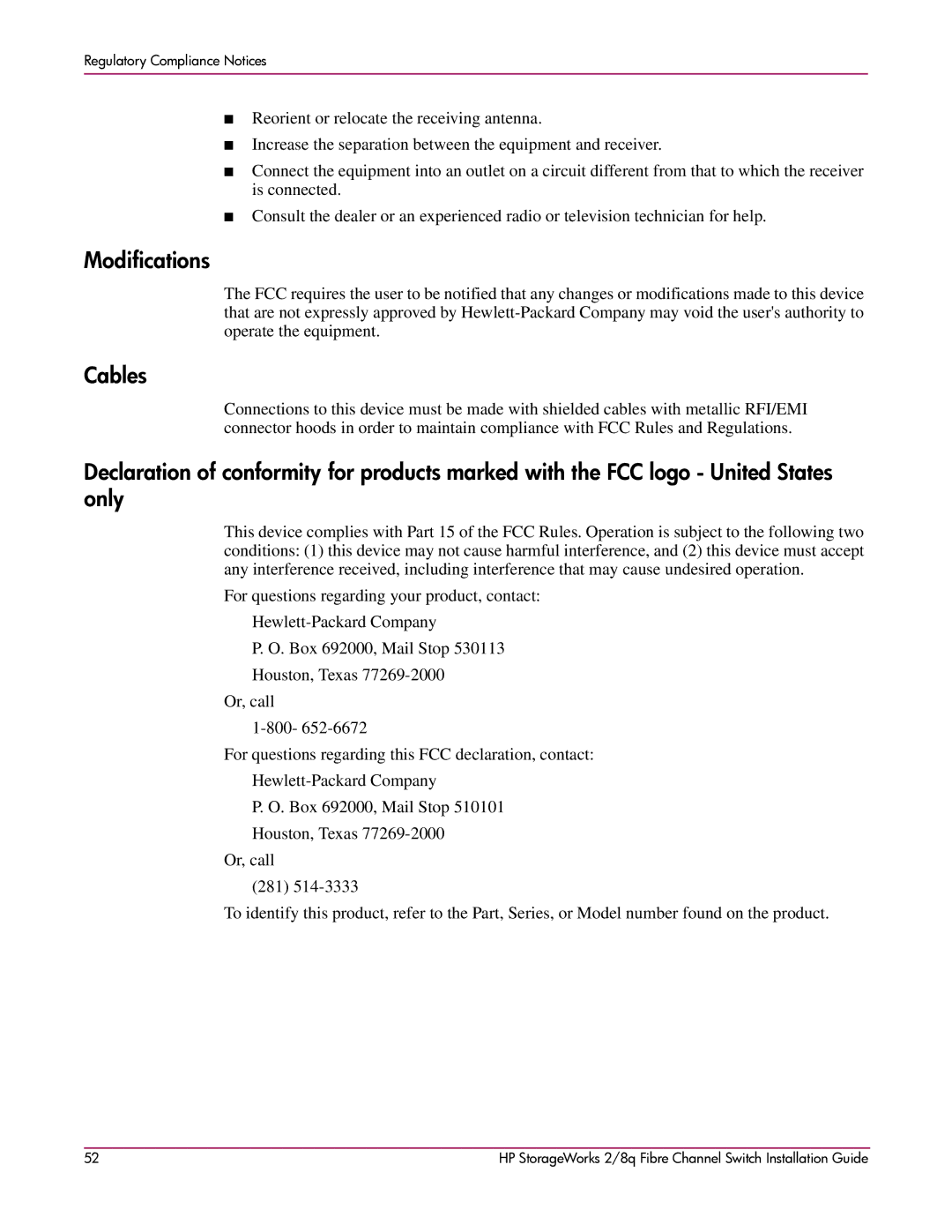 HP A7540-96010 manual Modifications, Cables 