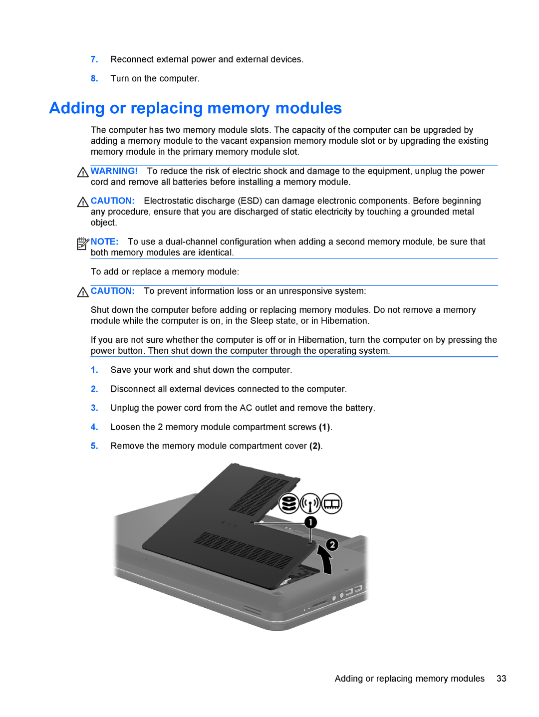 HP A7A43UAR#ABA manual Adding or replacing memory modules 