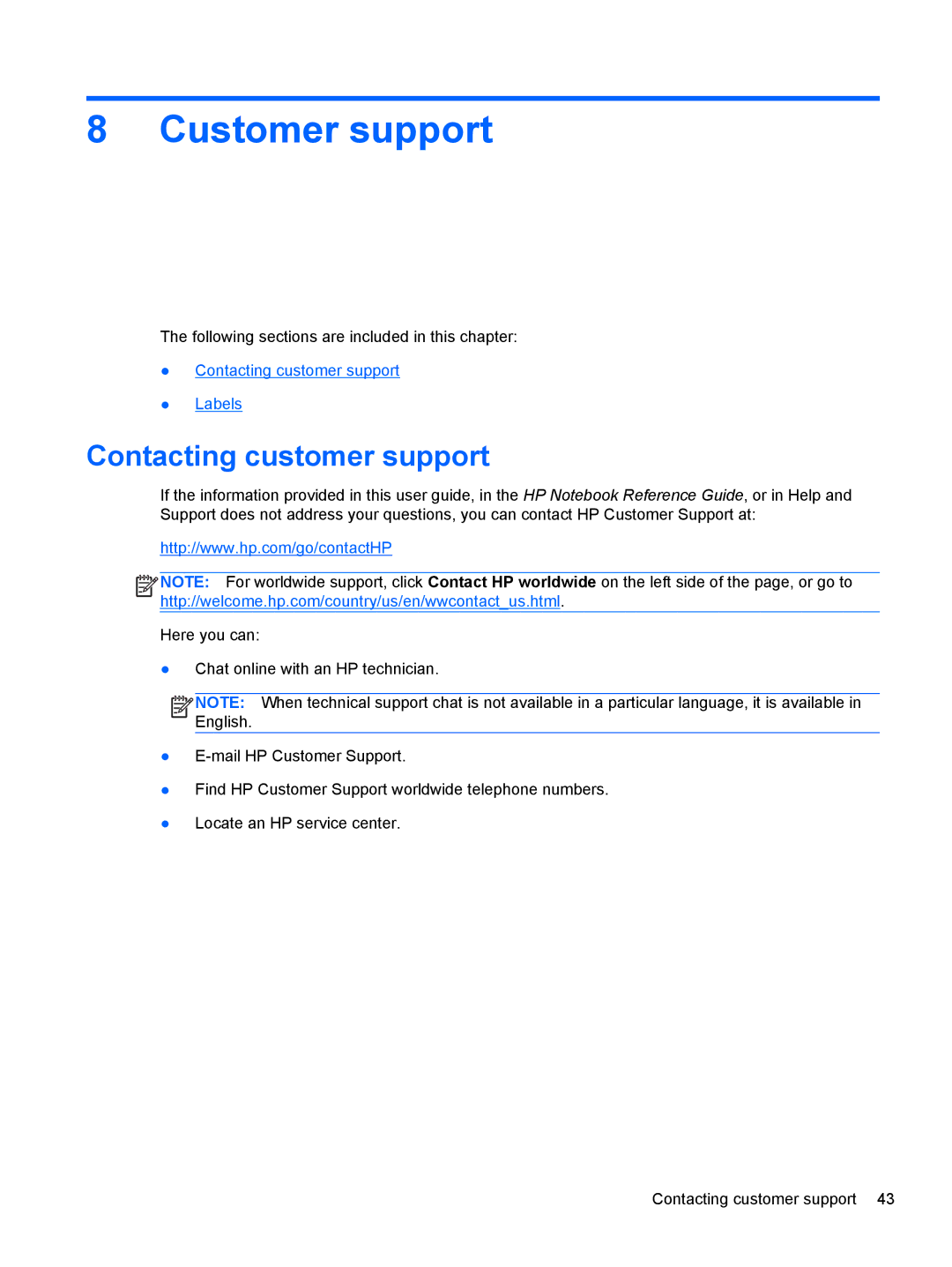 HP A7A43UAR#ABA manual Customer support, Contacting customer support 