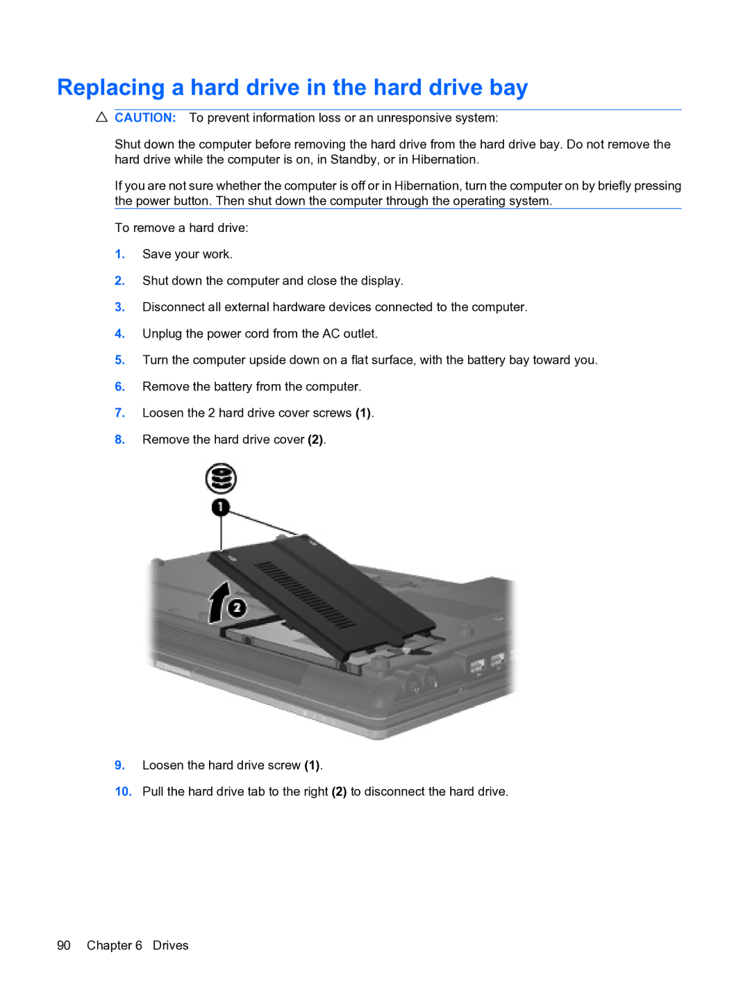 HP A7V-M, D3L12AW#ABA manual Replacing a hard drive in the hard drive bay 