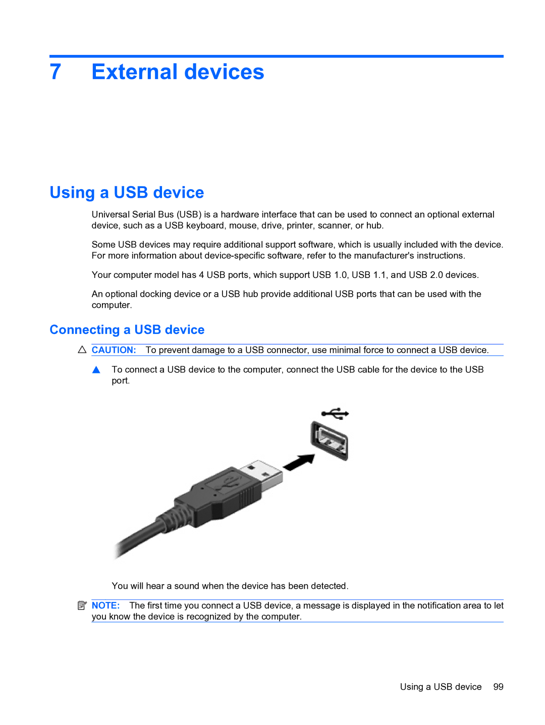 HP D3L12AW#ABA, A7V-M manual External devices, Using a USB device, Connecting a USB device 