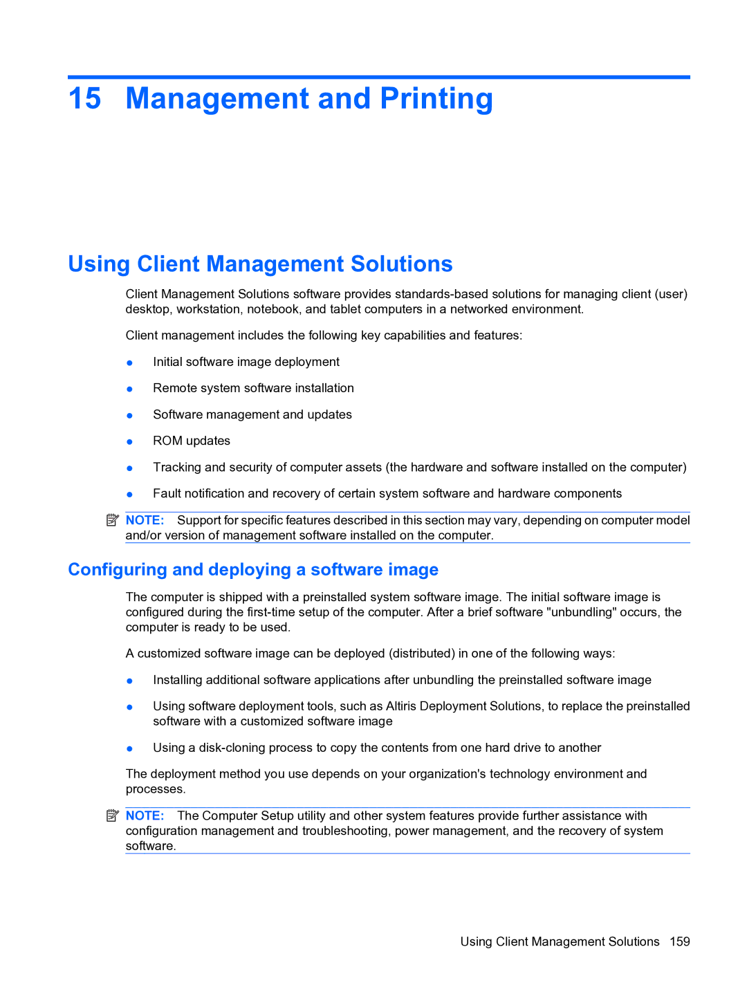 HP D3L12AW#ABA Management and Printing, Using Client Management Solutions, Configuring and deploying a software image 