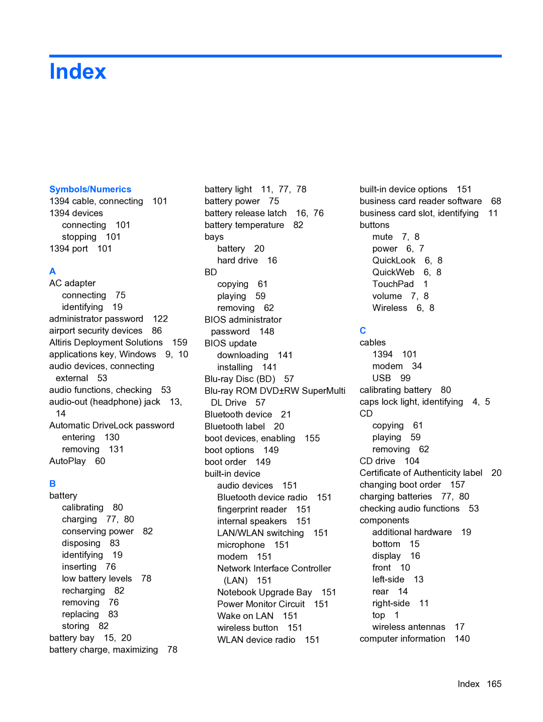 HP D3L12AW#ABA, A7V-M manual Index, Symbols/Numerics 