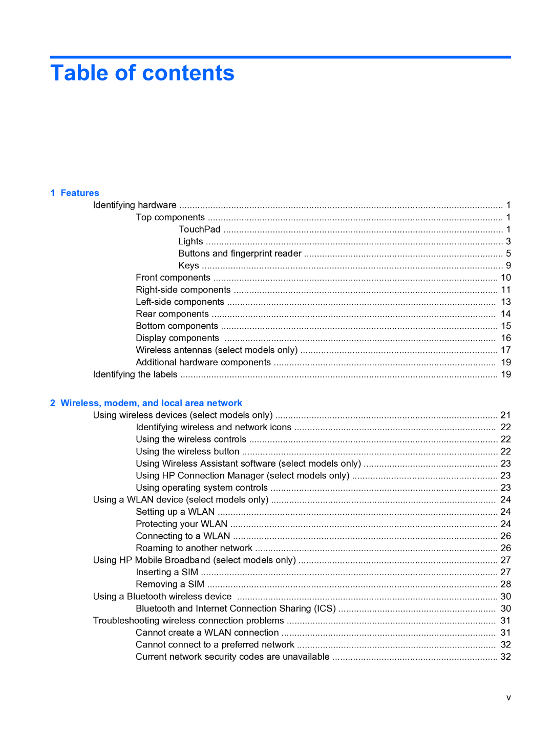 HP D3L12AW#ABA, A7V-M manual Table of contents 