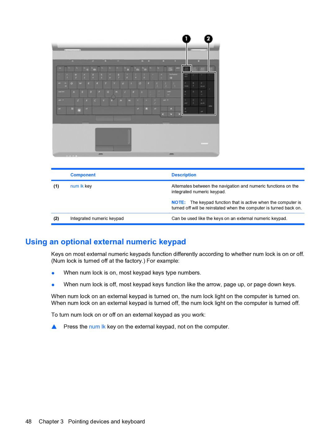 HP A7V-M, D3L12AW#ABA manual Using an optional external numeric keypad 