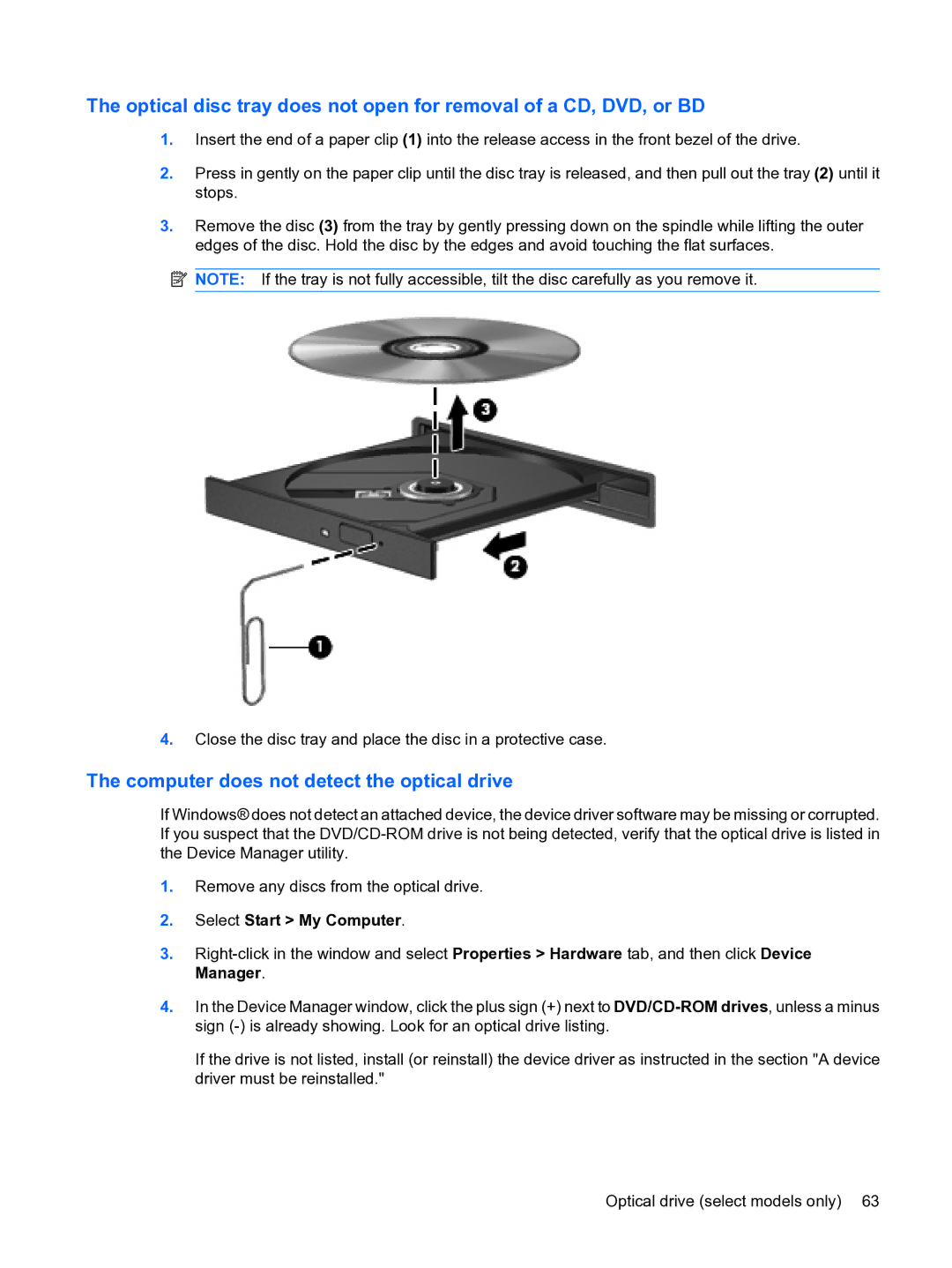 HP D3L12AW#ABA, A7V-M manual Computer does not detect the optical drive, Select Start My Computer 