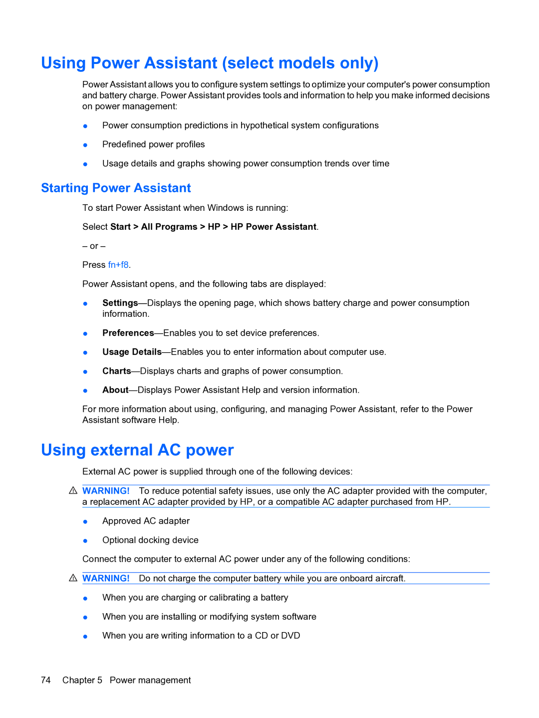 HP A7V-M, D3L12AW#ABA manual Using Power Assistant select models only, Using external AC power, Starting Power Assistant 