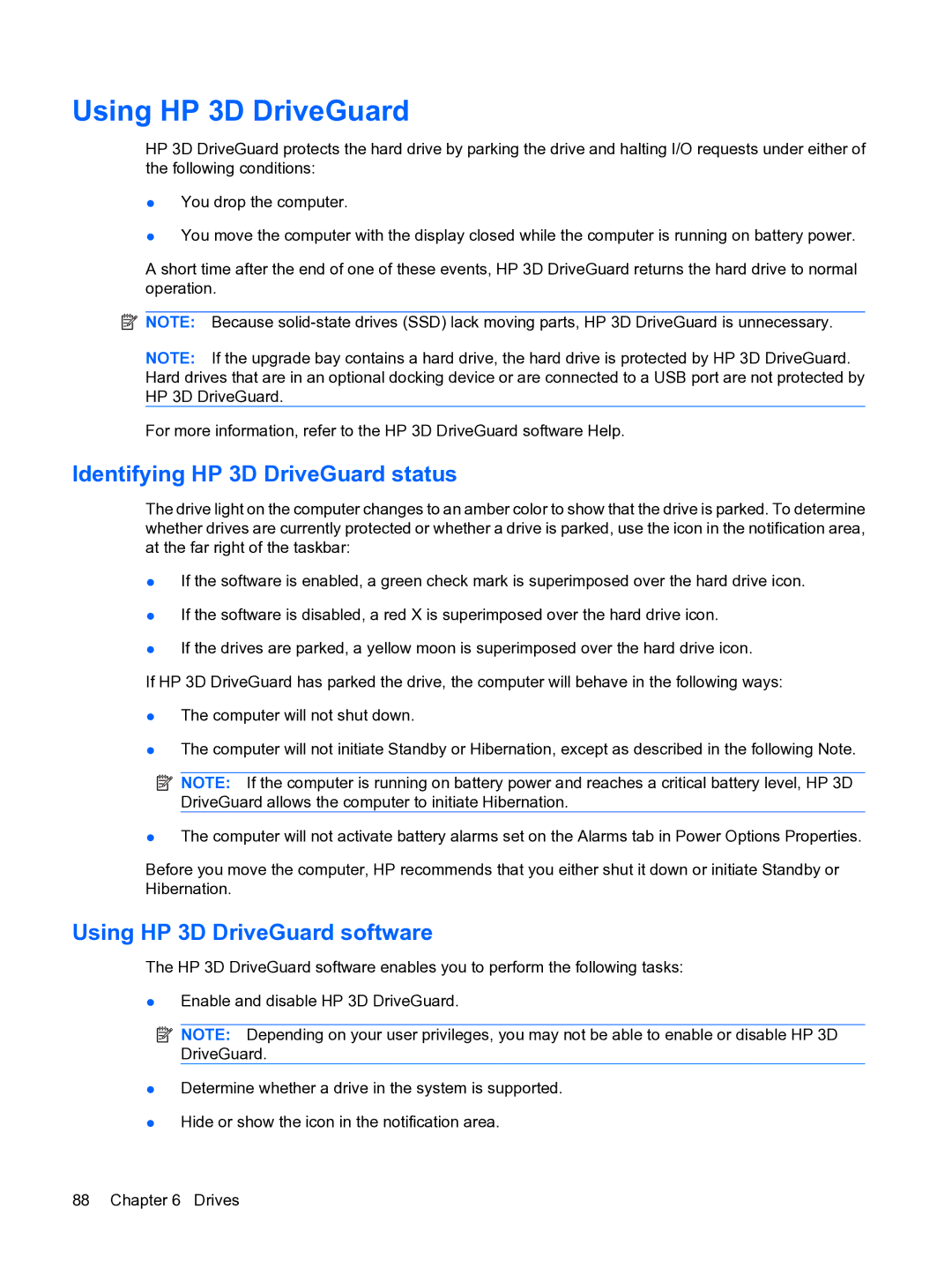 HP A7V-M, D3L12AW#ABA manual Identifying HP 3D DriveGuard status, Using HP 3D DriveGuard software 