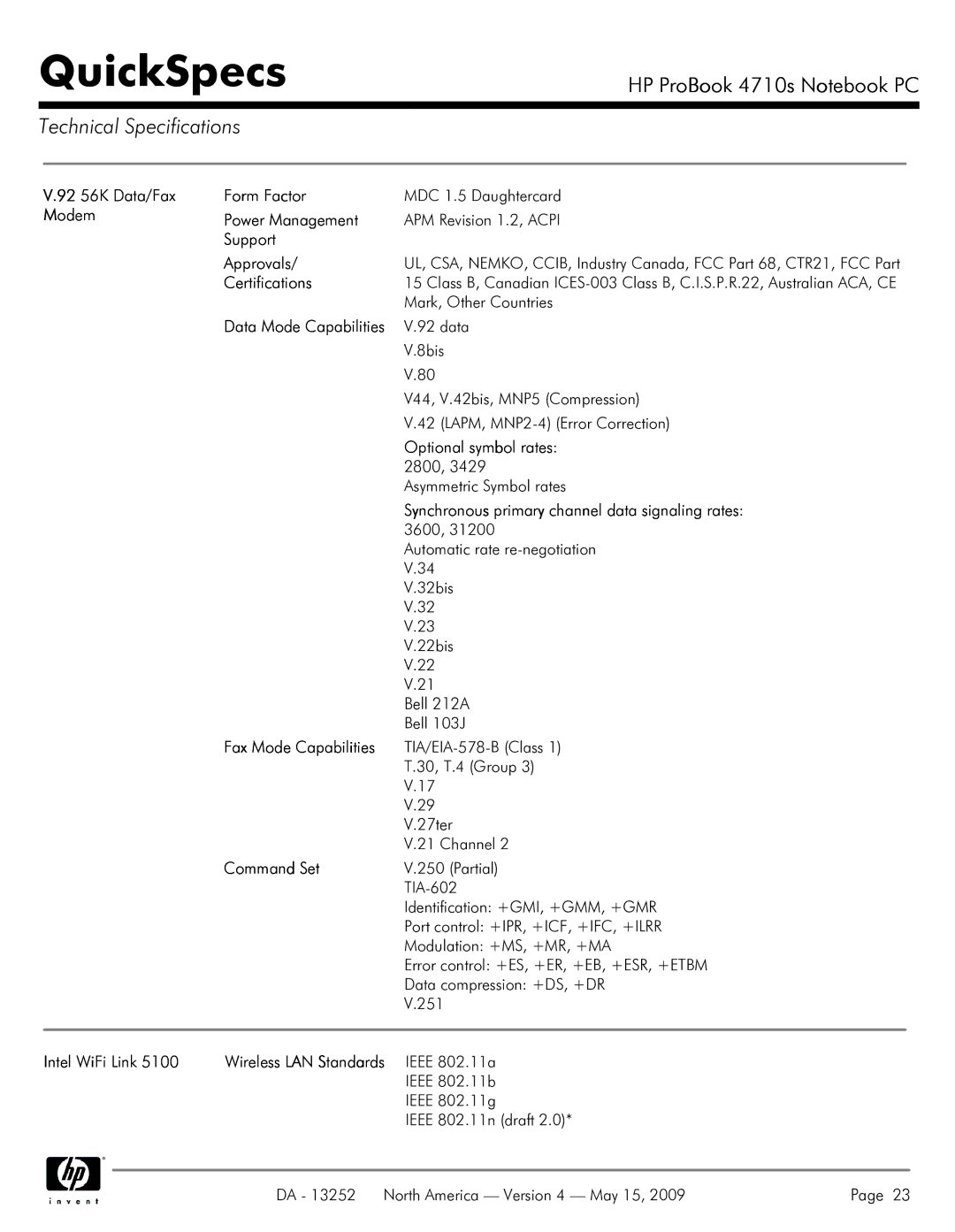 HP A7V8X-MXSE 92 56K Data/Fax Form Factor, Modem Power Management, Support Approvals, Optional symbol rates, Command Set 