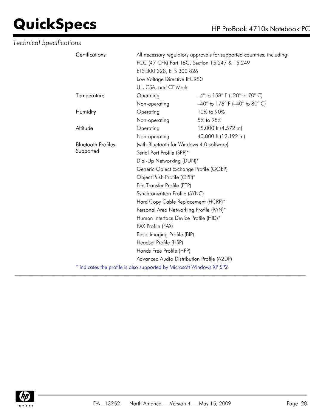 HP A7V8X-MXSE manual Bluetooth Profiles 