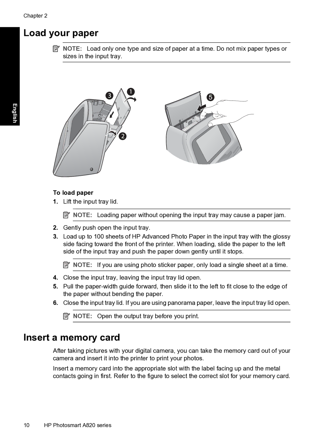 HP A820 manual Load your paper, Insert a memory card, To load paper 