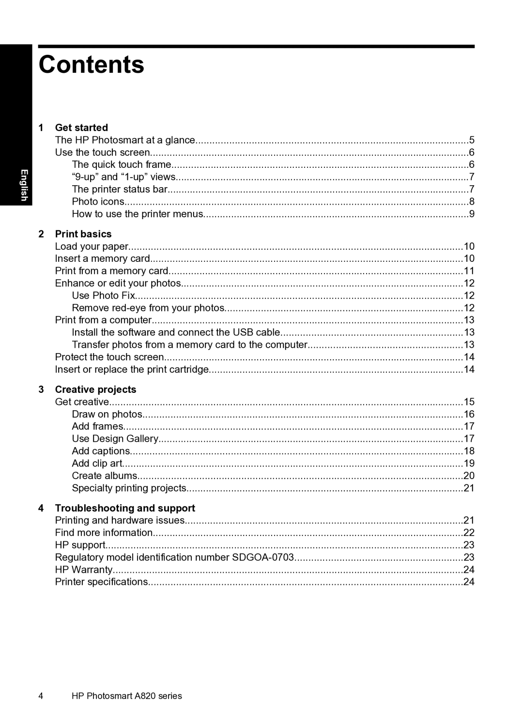 HP A820 manual Contents 