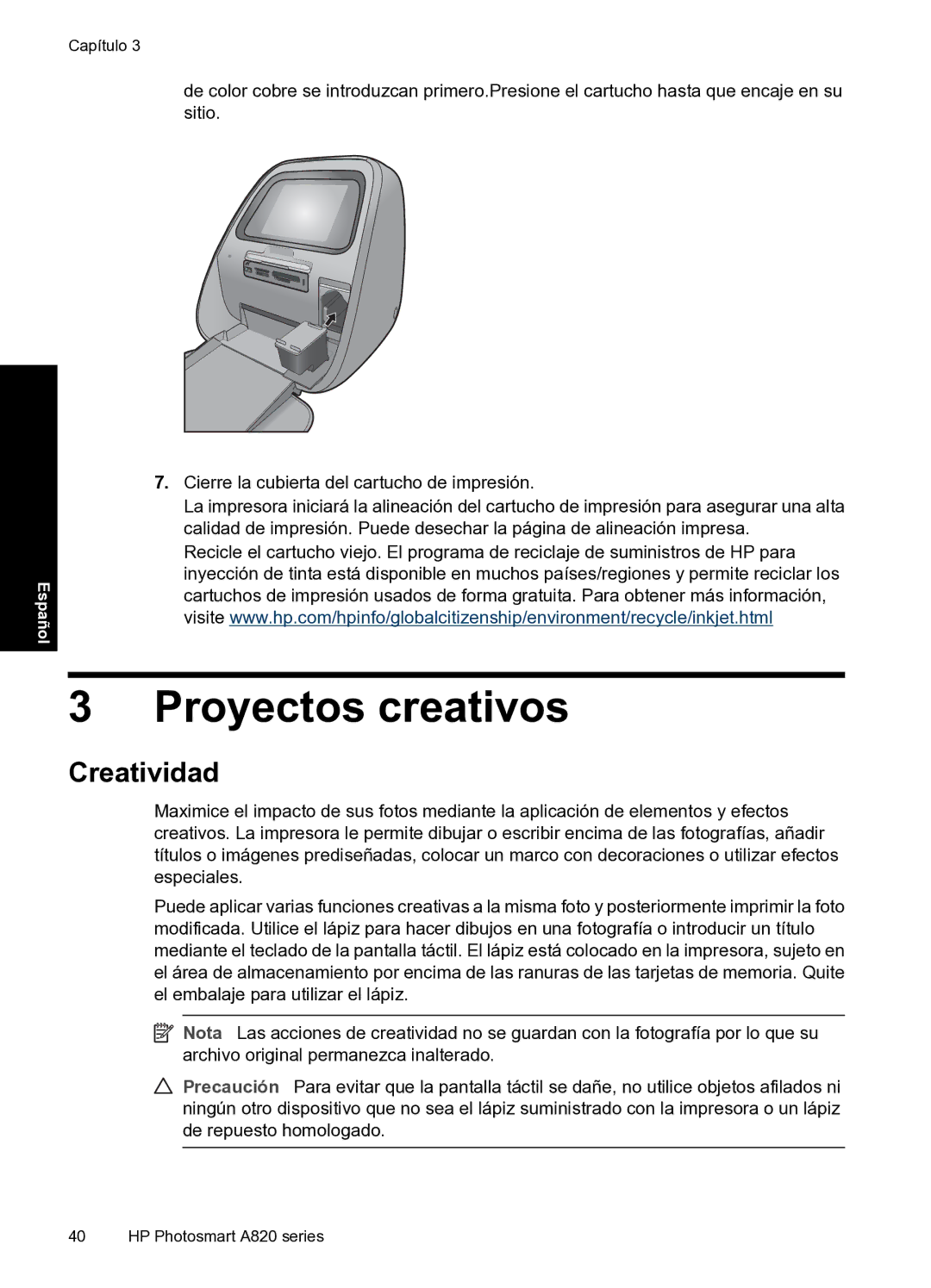 HP A820 manual Proyectos creativos, Creatividad 