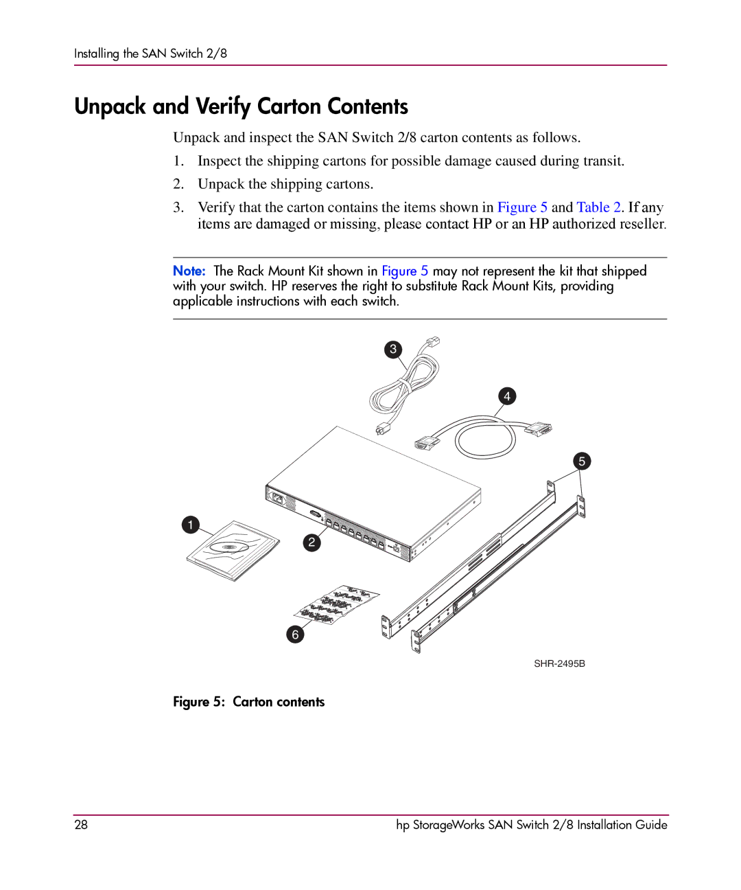 HP AA-RSB6B-TE manual Unpack and Verify Carton Contents 