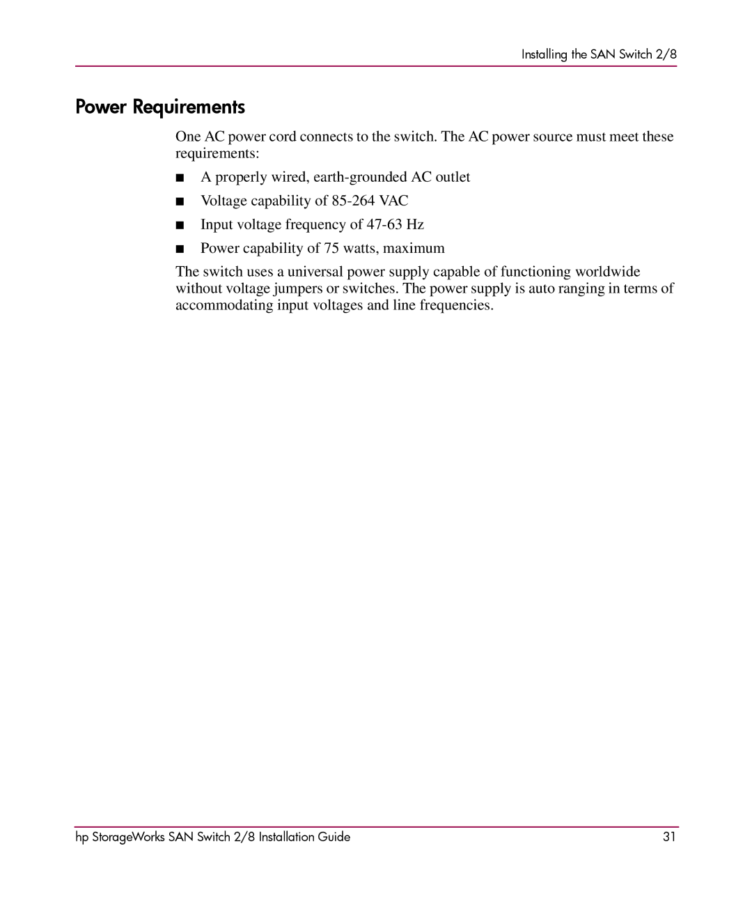 HP AA-RSB6B-TE manual Power Requirements 