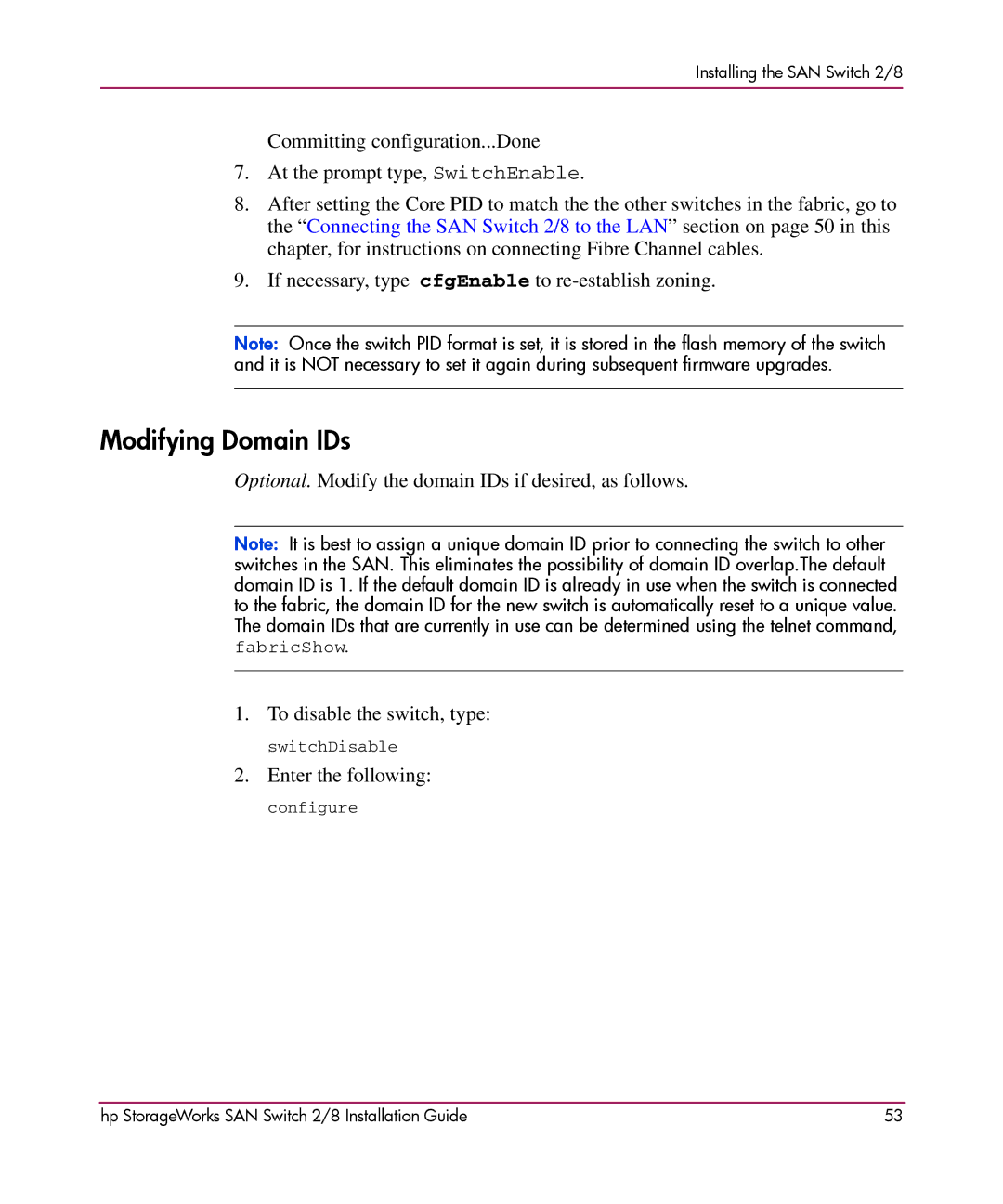 HP AA-RSB6B-TE manual Modifying Domain IDs 